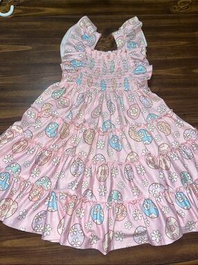 Marie Nicole Clothing -Easter Eggs and Daisies Smocked Ruffle Dress- size L (4)